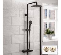 Nes Home Modern Round Matte Black Exposed Thermostatic Mixer Shower Set With Easy Fitting Nes Home Black