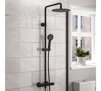 Nes Home Modern Round Matte Black Exposed Thermostatic Mixer Shower Set With Easy Fitting Nes Home Black