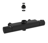 Nes Home Modern Round Matte Black Exposed Thermostatic Shower Mixer Bar Valve Wall Mounted With Top 3/4" And Bottom 1/2" Bsp