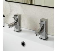 Nes Home Modern Set of Chrome Hot & Cold Twin Bath Taps Deck Mounted Brass in Metallic Silver Nes Home Metallic Silver