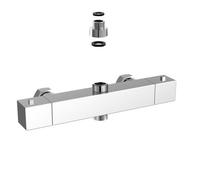 Nes Home Modern Square Chrome Exposed Thermostatic Shower Mixer Bar Valve Wall Mounted With Top 3/4" And Bottom 1/2" Bsp