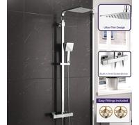 Nes Home Modern Square Exposed 2-Way Thermostatic Mixer Shower Set With Easy Fittings in Silver Nes Home Silver