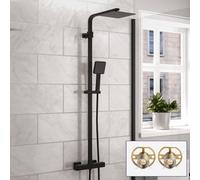 Nes Home Modern Square Matte Black Exposed Thermostatic Mixer Shower Set + Easy Fitting