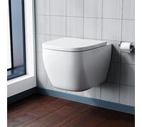 Nes Home Modern Square Wall Hung Toilet Pan with Soft Close Toilet Seat White