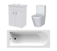 Nes Home Modern Suite 600mm Basin Vanity Unit, Bath & Close Coupled Toilet