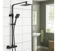 Nes Home Modern Thermostatic Mixer Shower Set Square Black Finish Twin Head Exposed Valve in Silver Nes Home Silver