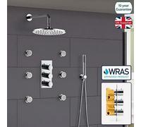 Nes Home Modern Three-Dial Three-Way Concealed Thermostatic Valve With Shower Head Pencil Handset And Body Jet Kit
