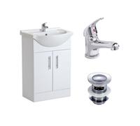 Nes Home Modern White 550mm Bathroom Basin Vanity Unit Basin Mono & Waste