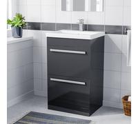 Nes Home 500mm Floorstanding 2 Drawer Vanity Basin Unit Anthracite