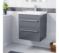Nes Home Nanuya 500mm Wall Hung 2 Drawer Vanity Basin Unit Steel Grey
