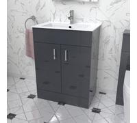 Nes Home Nanuya 600mm Floor Standing Anthracite Stylish Slim Basin Vanity Unit