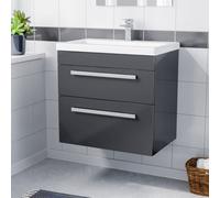 Nes Home Nanuya 600mm Gloss Anthracite Wall Hung 2 Drawer Vanity Cabinet & Basin
