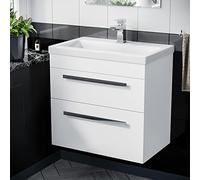 Nes Home Nanuya 600mm Gloss White Wall Hung 2 Drawer Vanity Cabinet & Ceramic Basin Sink