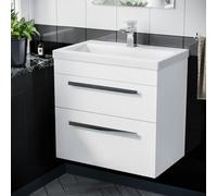 Nes Home Nanuya 600mm Gloss White Wall Hung 2 Drawer Vanity Cabinet & Ceramic Basin Sink