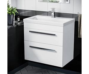 Nes Home Nanuya 600mm Gloss White Wall Hung 2 Drawer Vanity Cabinet & Ceramic Basin Sink