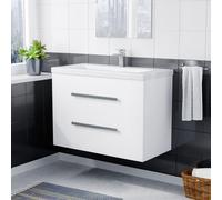 Nes Home Nanuya 800 mm Gloss White Wall Hung 2 Drawer Vanity Cabinet & Ceramic Basin Sink