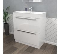 Nes Home Nanuya 800mm White 2 Drawers Stylish Slim Basin Vanity Unit