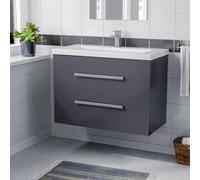 Nes Home Nanuya Wall Hung Cabinet 2 Drawer 800mm Basin Vanity Unit Steel Grey