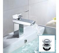 Nes Home Chrome Square Waterfall Mono Basin Mixer Tap & Waste in Silver Nes Home Silver