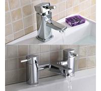 Nes Home Newport Square Mini Basin Mixer & Bath Filler Taps Chrome in Silver Nes Home Silver