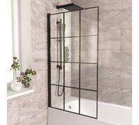 Nes Home Oaken 800mm Square Bath Screen Black Profile With Grid Glass Reversible