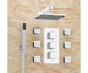 Nes Home Olive 3 Dial 3 Way Square Set - Shower Head, Handset And Body Jets