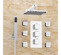 Nes Home Olive 3 Dial 3 Way Square Shower Head Handset & Body Jets Set in Silver Nes Home Silver