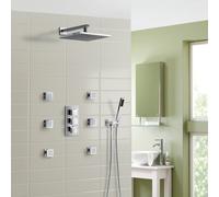 Nes Home Olive 3 Way Square Concealed Thermostatic Mixer Valve Hand Held Shower Body Jets in Silver Nes Home Silver