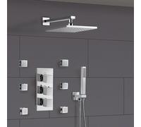 Nes Home Olive Bathroom 3 Way Concealed Thermostatic Shower Thermostatic Valve, Shower Head & Body Jets in Silver Nes Home Silver