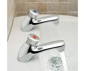 Nes Home | Omni Chrome Hot and Cold Twin Brass Modern Bathroom Non Concussive Basin Taps