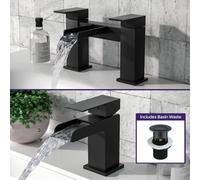 Nes Home Origin Waterfall Basin Mono Mixer, Bath Filler Tap & Waste Matte Black