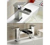 Nes Home Chrome Origin Waterfall Basin Mono Mixer Tap & Bath Filler Mixer Tap in Silver Nes Home Silver