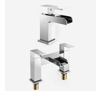 Nes Home Origin Waterfall Basin Mono Mixer Tap & Bath Filler Tap with Waste in Silver Nes Home Silver
