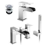 Nes Home Ozone Bathroom Waterfall Cloakroom Tap, Bath Shower Mixer Tap & Waste Chrome
