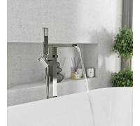 Nes Home Chrome Square Freestanding Waterfall Bath Shower Mixer Modern Bathroom in Silver Nes Home Silver