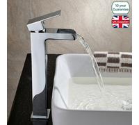 Nes Home Modern Chrome Extended Waterfall Bathroom Basin Single Lever Mixer Tap in Metallic Silver Nes Home Metallic Silver