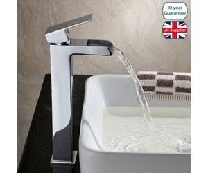 Nes Home Ozone Square Waterfall Bathroom Basin Sink Mono Mixer Chrome Tap