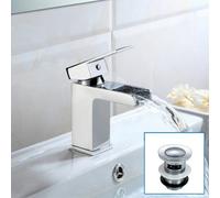 Nes Home Ozone Square Waterfall Bathroom Basin Sink Mono Mixer Chrome Tap With Waste