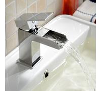 Nes Home Ozone Square Waterfall Bathroom Basin Sink Mono Mixer Chrome Tap with waste in Silver Nes Home Silver