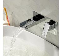 Nes Home Ozone Square Waterfall Wall Mounted Basin Mixer Tap Chrome