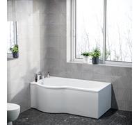 Nes Home P Shaped Left Hand 1500mm Curved Shower Bath Acrylic & Front Panel