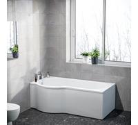 Nes Home P Shaped Left Hand 1600mm Curved Shower Bath Acrylic & Front Panel