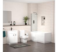 Nes Home P-Shaped Left Hand Bath, Panel, Screen with 600mm Vanity & Toilet Set