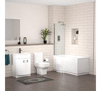Nes Home P-Shaped Left Hand Bath, Panel, Screen With 600mm Vanity & Toilet Set