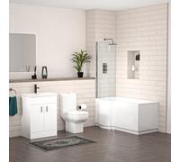 Nes Home P-Shaped Left Hand Bath with Panel & Screen, 600mm Vanity with Toilet