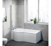 Nes Home P Shaped Lh 1500mm Curved Shower Bath Acrylic Front Panel & Screen