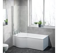 Nes Home P Shaped Lh 1600mm Curved Shower Bath Acrylic Front Panel & Screen
