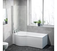 Nes Home P Shaped LH 1600mm Curved Shower Bath Acrylic Front Panel & Screen