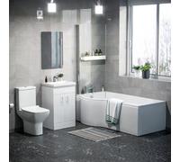 Nes Home P-Shaped Lh Bath 500mm Floor Vanity Unit & Close Coupled Toilet Suite