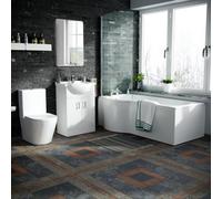 Nes Home P-Shaped Lh Bath White 550mm Vanity Basin Unit Wc Unit & Toilet Suite